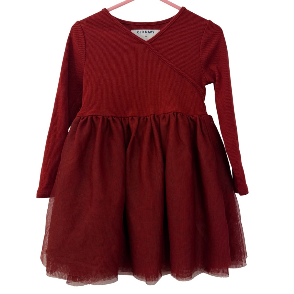 Old Navy Toddler Girls Burgundy Red Tulle Dress Size 2T Long Sleeve, Wrap Top